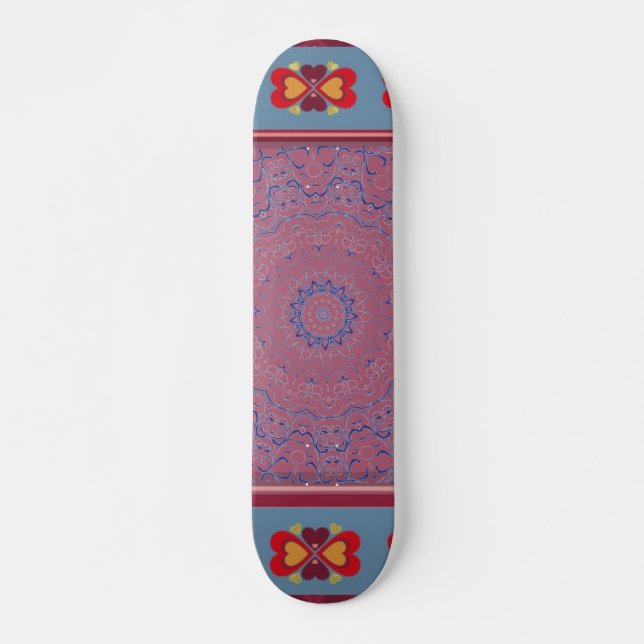 Folk Heart Pattern Skateboard (Front)