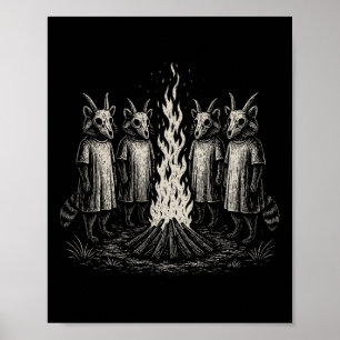 Folk Horror Racoon Weirdcore Creepy Halloween Poster