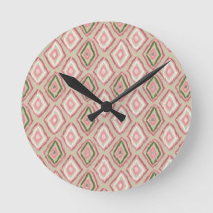 folk, ikat pattern round clock