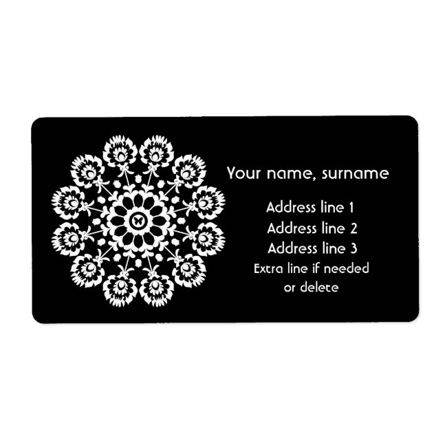 Folk in Black – Monochrome Lowicz Shipping Label (Front)