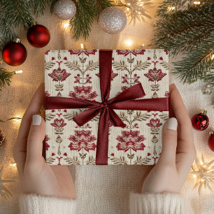 Folk-Inspired Christmas Knitting Pattern Wrapping Paper