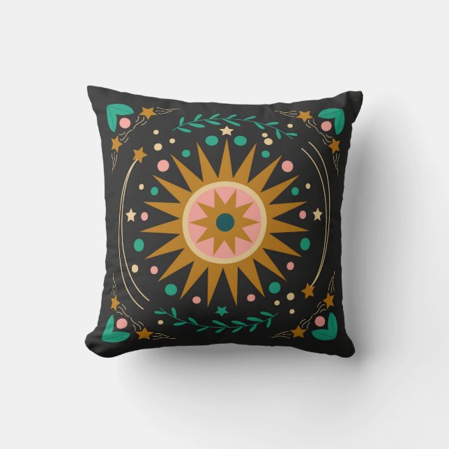 Folk Mandala Sunburst Pillow (Front)