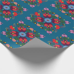 Folk Matyo Abstract Floral Pattern Wrapping Paper
