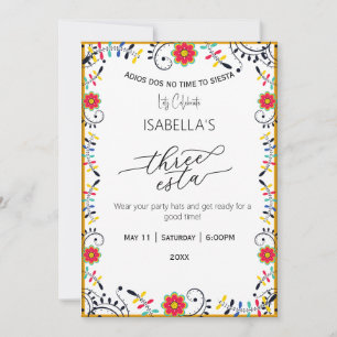 Folk Mexican Floral Three Esta Birthday Invitation