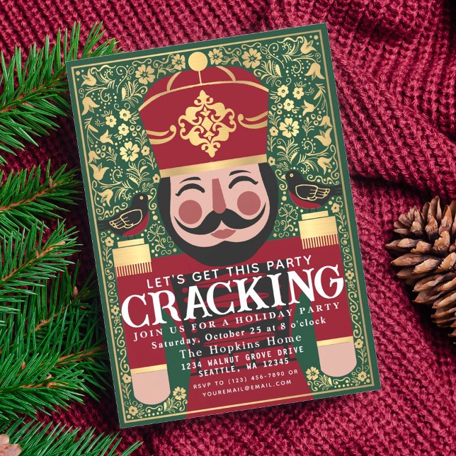 Folk Nutcracker Cracking Christmas Holiday Party  Invitation (Creator Uploaded)