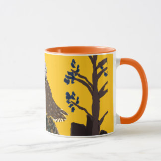 Folk owl on tree stump mug