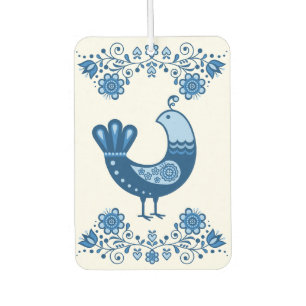 Folk Partridge bird floral flower design/white B Car Air Freshener