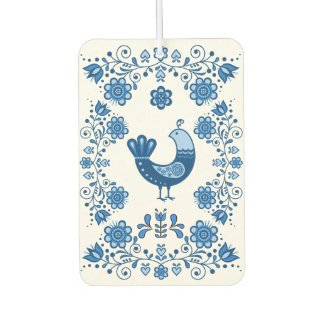 Folk Partridge bird floral flower design/white B Car Air Freshener