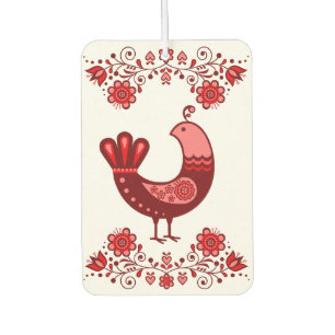 Folk Partridge bird floral flower design/white R Car Air Freshener