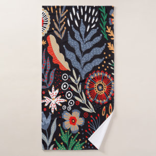 Folk pattern, seamless textile design with bright bath towel