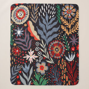 Folk pattern, seamless textile design with bright sherpa blanket