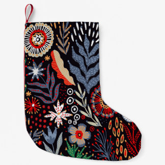 Folk pattern, seamless textile design with bright  small christmas stocking