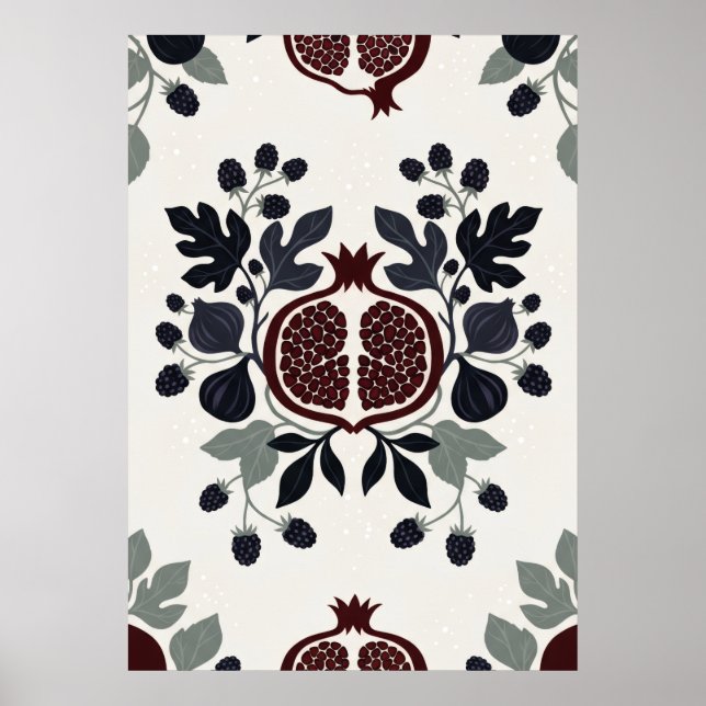 Folk Pomegranate Fig Blackberry Botanical Poster (Front)