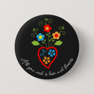 Folk portuguese blooming heart 6 cm round badge