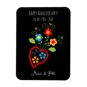 Folk portuguese blooming heart magnet