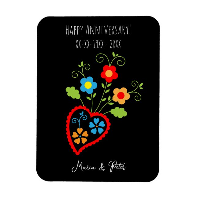 Folk portuguese blooming heart magnet (Vertical)