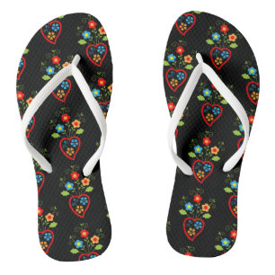 Folk portuguese blooming heart pattern jandals