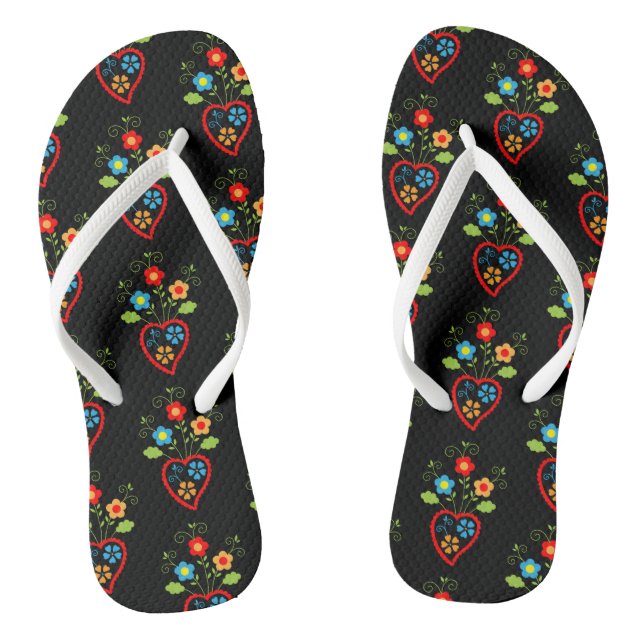 Folk portuguese blooming heart pattern jandals (Footbed)