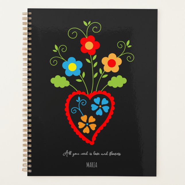 Folk portuguese blooming heart planner (Front)