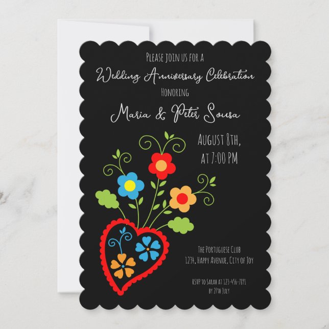Folk portuguese blooming wedding anniversary card (Front)