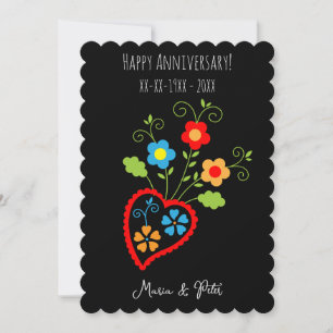 Folk portuguese blooming wedding anniversary card