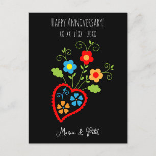Folk portuguese blooming wedding anniversary postcard