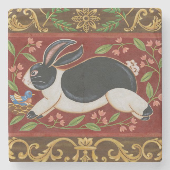 Folk Rabbit Stone Coaster (Front)