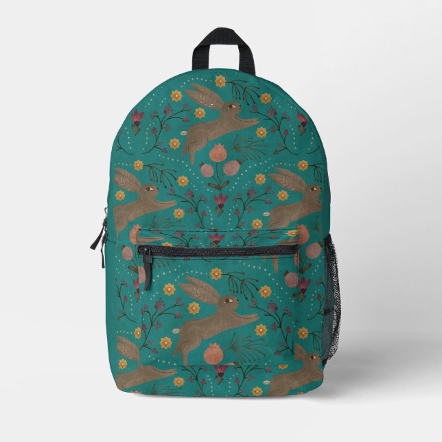 Folk Rabbits Printed Backpack (Front)