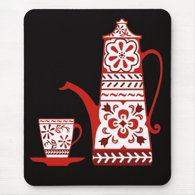 Folk, red delft, coffee/tea pot and cup mouse pad (Front)