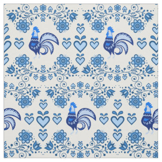 Folk Rooster/Cockerel blue/blue floral ,hearts/4" Fabric