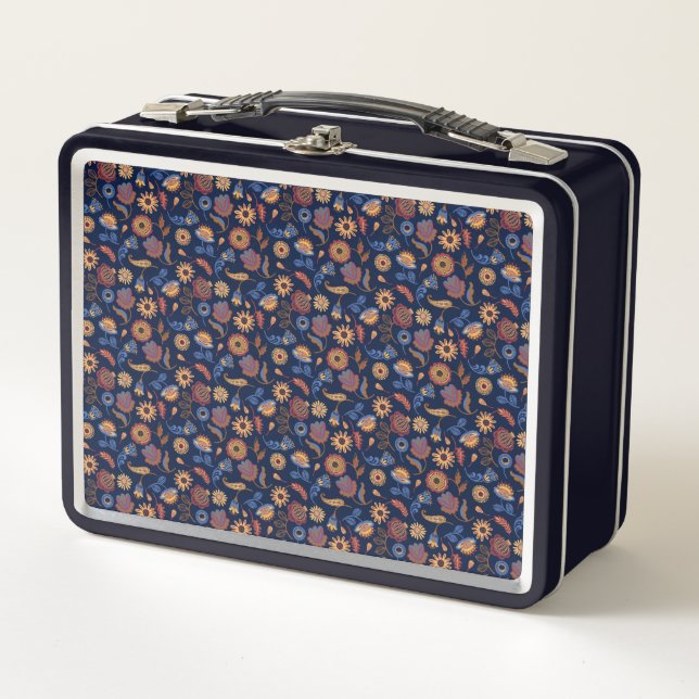 Folk Rustic Floral Metal Lunch Box (Front)