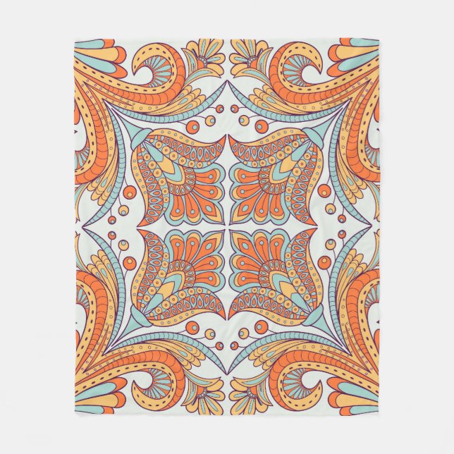 Folk style, floral design pattern. fleece blanket (Front)
