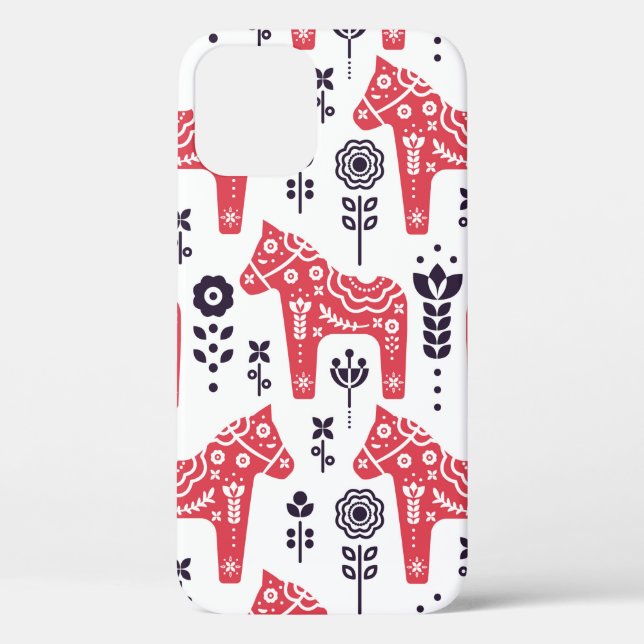 Folk swedish horse floral seamless pattern.  Case-Mate iPhone case (Back)
