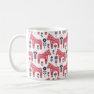 Folk swedish horse floral seamless pattern.  coffee mug