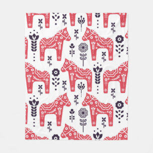Folk swedish horse floral seamless pattern. fleece blanket