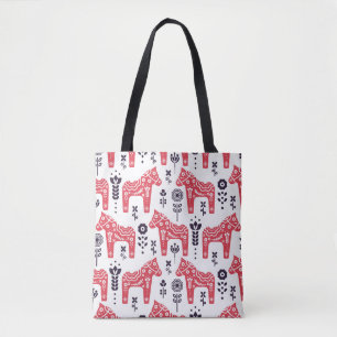 Folk swedish horse floral seamless pattern. tote bag