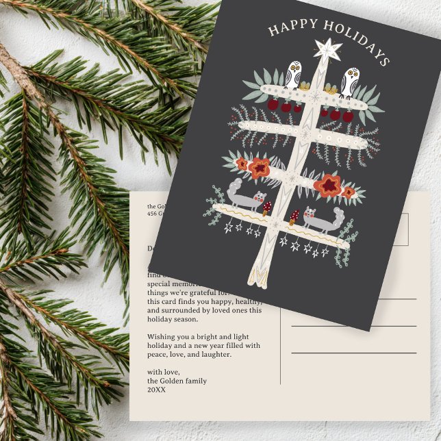 Folk Tree of Life Christmas Holiday CUSTOM  Postcard (Folk Tree of Life Christmas Holiday CUSTOM Scandi Postcard
)