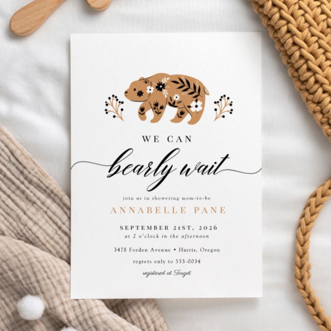 Folk Woodland Bear Bearly Wait Baby Shower Invitation (Creator Uploaded)