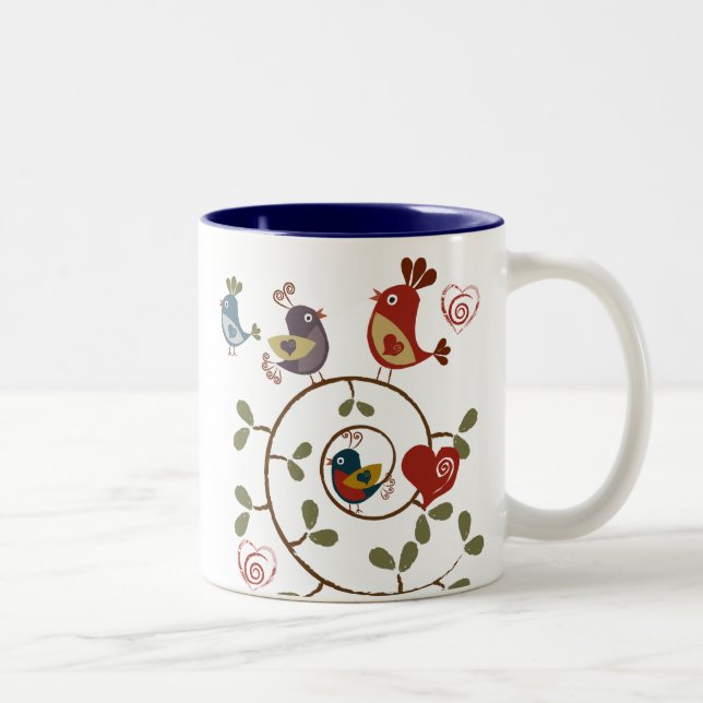 Folkart Birds Two-Tone Coffee Mug (Right)