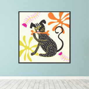 Folkart Boho Abstract Black Dog hand drawn Canvas Print