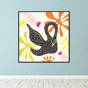 Folkart Boho Abstract Black Swan hand drawn Canvas Print