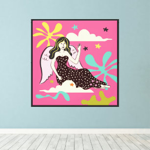 Folkart Boho Virgo Angel Abstract Zodiac Canvas Print