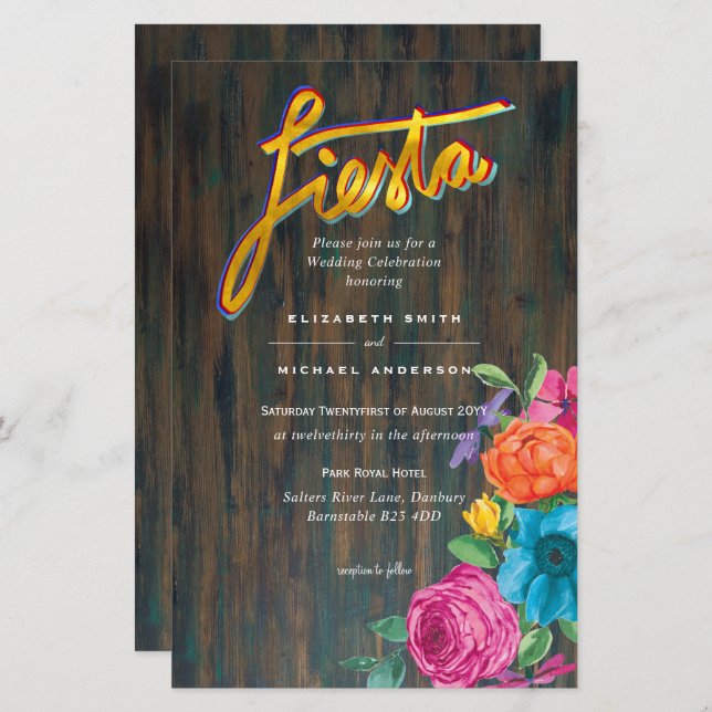 Folkart Flower Fiesta Wedding Invitation Boda  (Front/Back)