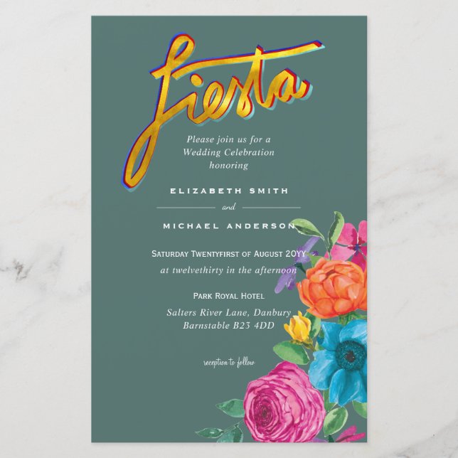 Folkart Flower Fiesta Wedding Invitation Boda  (Front)