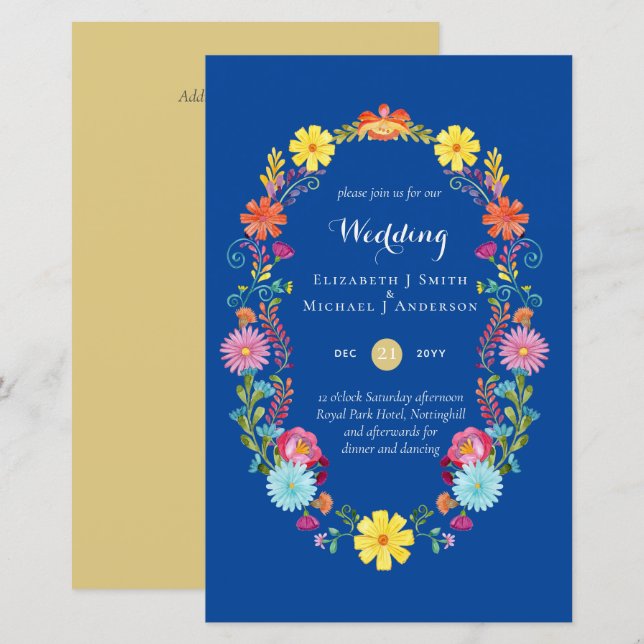 Folkart Flower Fiesta Wedding Invitation Boda  (Front/Back)
