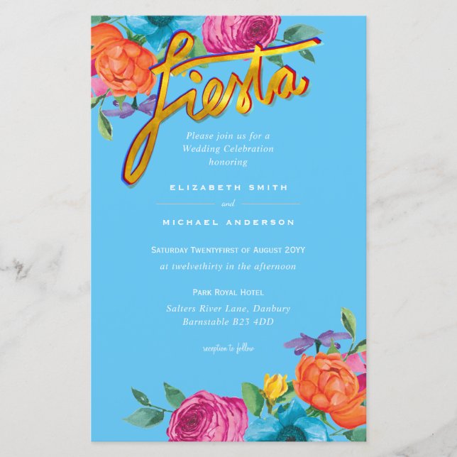 Folkart Flower Fiesta Wedding Invitation Boda  (Front)