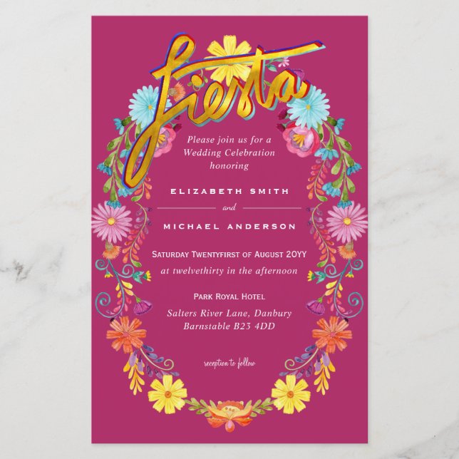Folkart Flower Fiesta Wedding Invitation Boda  (Front)
