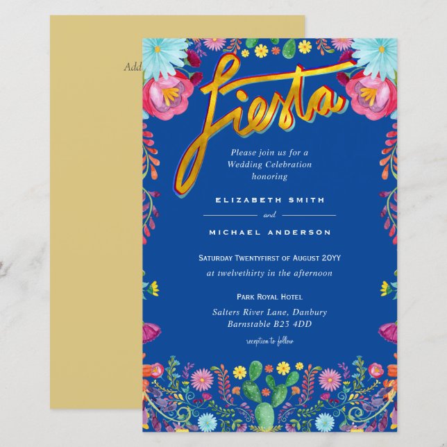 Folkart Flower Fiesta Wedding Invitation Boda  (Front/Back)