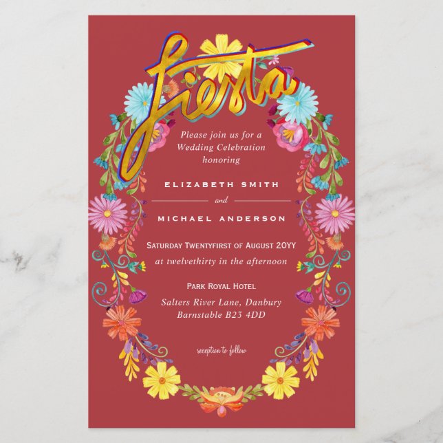 Folkart Flower Fiesta Wedding Invitation Boda  (Front)