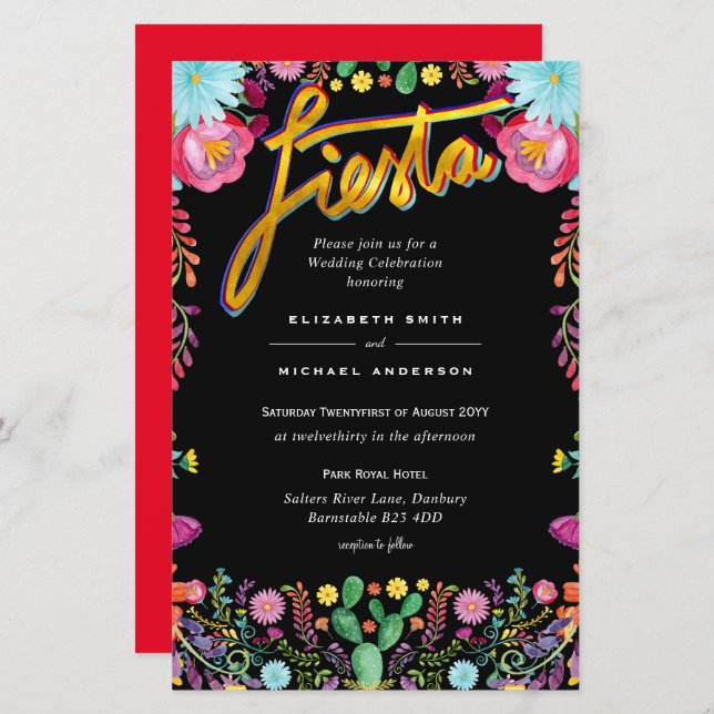 Folkart Flower Fiesta Wedding Invitation Boda  (Front/Back)